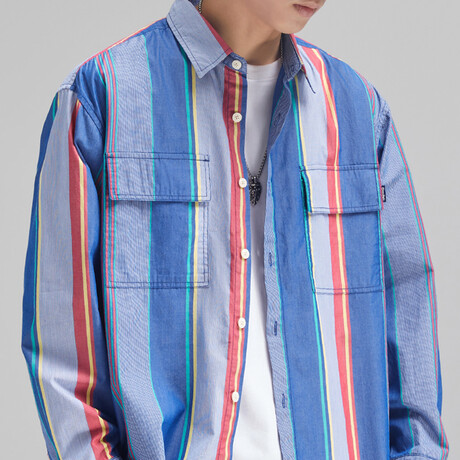 Z195 Blue & Multicolor Print // Shirt Jacket (XS)
