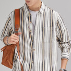 Z106 White & Stripes Print // Shirt Jacket (L)