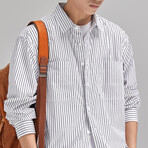 Z192 White & Stripes Print // Shirt Jacket (XL)