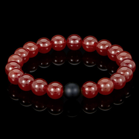 Red Agate + Matte Onyx Stone Stretch Bracelet // 8.25"