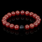 Red Agate + Matte Onyx Stone Stretch Bracelet // 8.25"