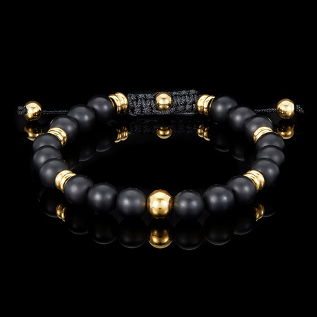 Matte Agate Stone + Gold Plated Stainless Steel Adjustable Bracelet // 7.75"