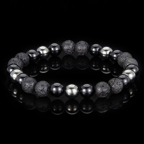 Lava + Onyx + Magnetic Hematite Stone Stretch Bracelet // 8"