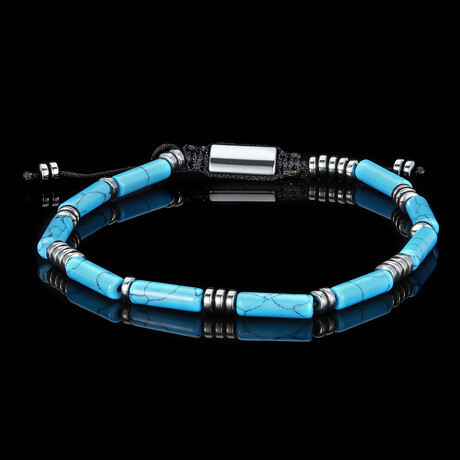 Turquoise + Hematite Stone Adjustable Bracelet // 9"