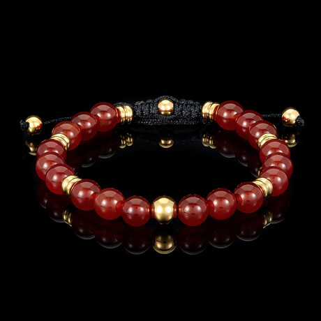 Red Agate Stone + Gold Plated Stainless Steel Adjustable Bracelet // 7.75"