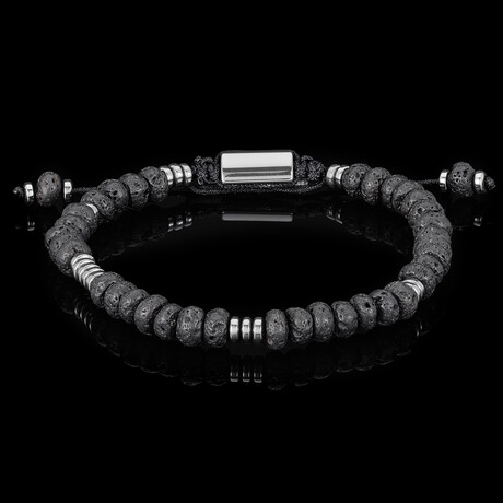 Lava Stone + Hematite Adjustable Bracelet // 8"