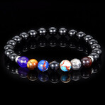 Polished Natural Stones + Polished Onyx Stone Bead Stretch Bracelet // 8"