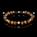 Tiger Eye Stone + Gold Plated Stainless Steel Adjustable Bracelet // 7.75"