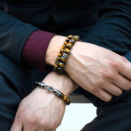 Tiger Eye + Hematite Cube Stone Stretch Bracelet // 8"