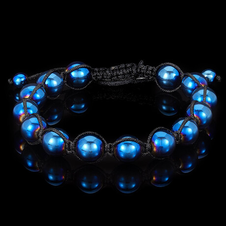 Blue Plated Hematite 10mm Round Stone Bead Adjustable Bracelet // 8"