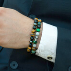 Tiger Eye + Onyx + Magnetic Hematite Stone Stretch Bracelet // 8"