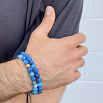 Blue Banded Agate Stone Adjustable Bead Bracelet // 8"