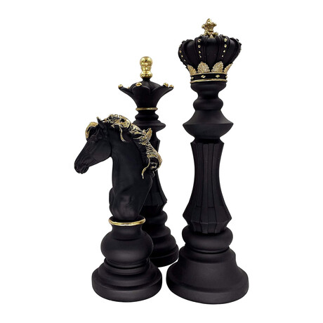 Resin Chess Piece Statues // 3 Pieces // Black