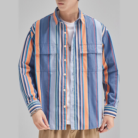 Z195 Gray-Blue & Multicolor Print // Shirt Jacket (XS)