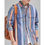 Z195 Gray-Blue & Multicolor Print // Shirt Jacket (XL)