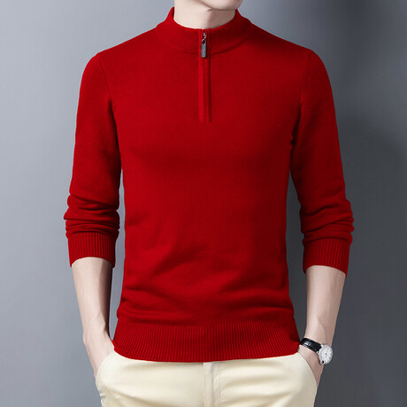 AQZS-21 //  Quarter Zip Sweaters // Red (XS)