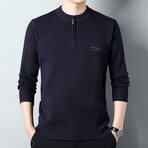AQZS-9 //  Quarter Zip Sweaters // Navy Blue (XL)