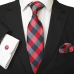 3pc Neck Tie Set + Gift Box // Red + Shades of Grey Plaid