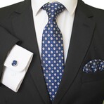 3pc Neck Tie Set + Gift Box // Navy Blue + White Floral