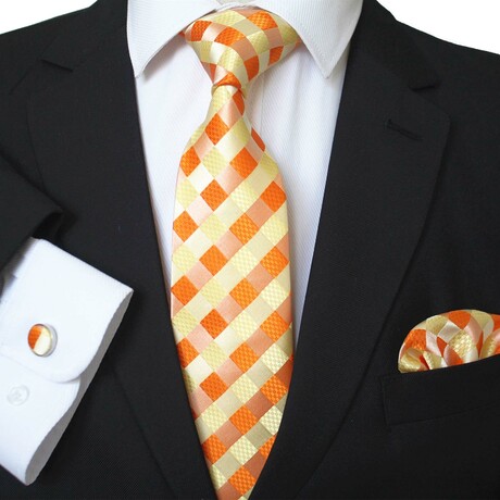 3pc Neck Tie Set + Gift Box // Multi Orange + White