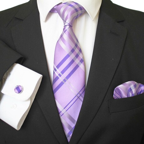 3pc Neck Tie Set + Gift Box // Violet Purple Blue + White
