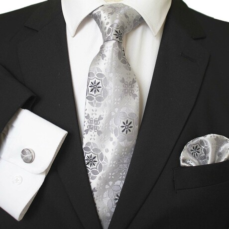 3pc Neck Tie Set + Gift Box // Macy Grey White + Black