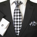 3pc Neck Tie Set + Gift Box // Black + White Checkers