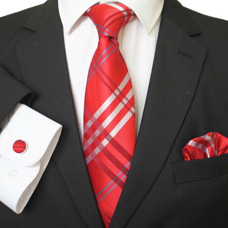 3pc Neck Tie Set + Gift Box // Candy Red + White