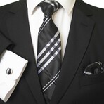 3pc Neck Tie Set + Gift Box // Dark Gray + White Nova Plaid