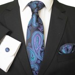 3pc Neck Tie Set + Gift Box // Lapis Blue + Black Paisley