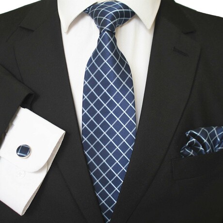 3pc Neck Tie Set + Gift Box // Navy Blue + White