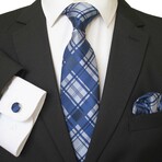 3pc Neck Tie Set + Gift Box // Blue + Grey Nova Plaid