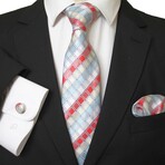 3pc Neck Tie Set + Gift Box // Red + Blue + White + Multi Color Squares