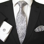 3pc Neck Tie Set + Gift Box // Grey + White Paisley