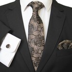 3pc Neck Tie Set + Gift Box // Champagne Brown + White Paisley