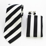 3pc Neck Tie Set + Gift Box // Black + White Stripes