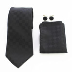 3pc Neck Tie Set + Gift Box // Jet Black Squares