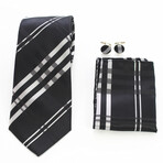 3pc Neck Tie Set + Gift Box // Dark Gray + White Nova Plaid