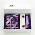 3pc Neck Tie Set + Gift Box // Pink + Blue + White + Multi Color Squares