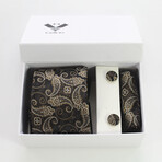 3pc Neck Tie Set + Gift Box // Champagne Brown + White Paisley
