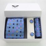 3pc Neck Tie Set + Gift Box // Blue + Multi Color Polka Dots