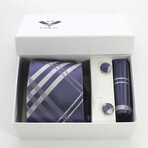 3pc Neck Tie Set + Gift Box // Grey + White Nova Plaid