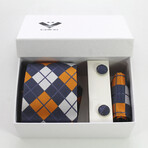 3pc Neck Tie Set + Gift Box // Blue + Orange + White