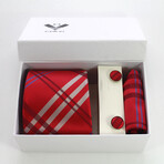 3pc Neck Tie Set + Gift Box // Candy Red + White