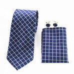 3pc Neck Tie Set + Gift Box // Navy Blue + White