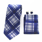 3pc Neck Tie Set + Gift Box // Blue + Grey Nova Plaid