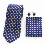 3pc Neck Tie Set + Gift Box // Navy Blue + White Floral