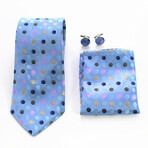 3pc Neck Tie Set + Gift Box // Blue + Multi Color Polka Dots