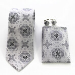 3pc Neck Tie Set + Gift Box // Macy Grey White + Black