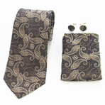 3pc Neck Tie Set + Gift Box // Champagne Brown + White Paisley